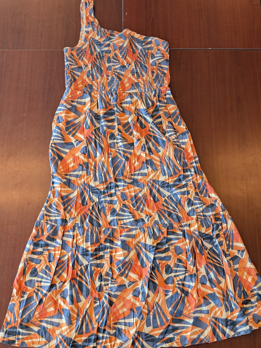 Nine West Orange and Blue One-Shoulder Maxi Dress